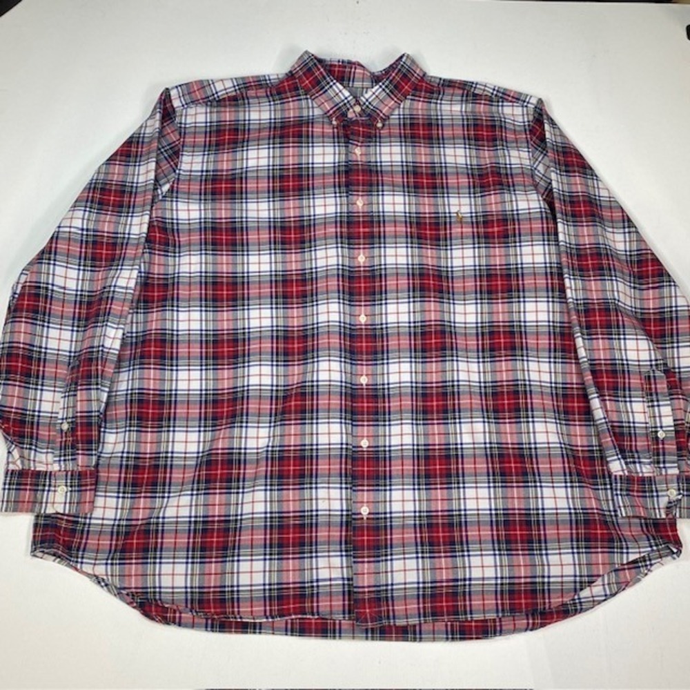 Ralph Lauren Mens 4XB Plaid Button Down Shirt Red Navy Long Sleeve Flesh‎ Pony
